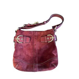 Vintage Coach 1438 Slim Duffle Umhängetasche Burgund Wildleder Hobo