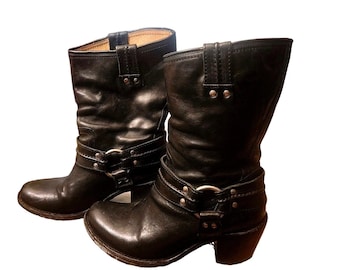 Frye Harness 8R Black Leather Moto Boots Womens Size 8 77372