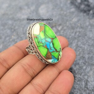 グリーンコッパーターコイズ925スターリングシルバーハンドメイド