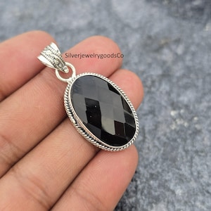 Black Onyx Pendant, 925 Sterling Silver Pendant, Handmade Gemstone Necklace, Classic Everyday Jewelry, Black Gemstone Pendant, Gift For Her