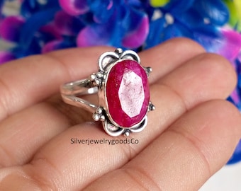 Handmade Sterling Silver Ruby Ring – July Birthstone, Boho Statement