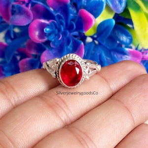 Red Garnet Statement Ring - 925 Sterling Silver Ring -  Handmade Gemstone Ring - Deep Red Birthstone Ring - January Birthstone Gift For Her