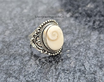 Handmade Sterling Silver Shiva Eye Shell Ring, Boho Spiritual Jewelry