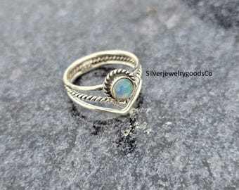 Handmade Ethiopian Opal Sterling Silver Ring, Boho Chevron Band