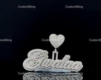 Aangepaste naam VVS Moissaniet-hanger, sterlingzilveren hiphopsieraden