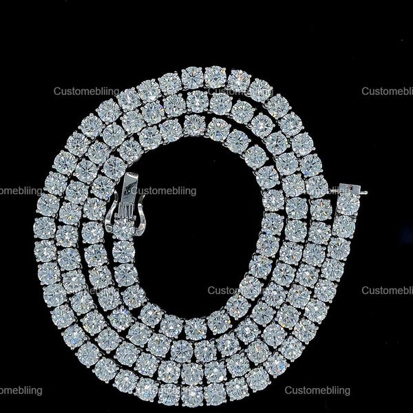 Moissanite Sterling Silver Tennis Chain, Iced Out Necklace, Unisex Anniversary Gift