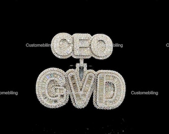 Aangepaste VVS moissaniet sterlingzilveren naamhanger, hiphopsieraden