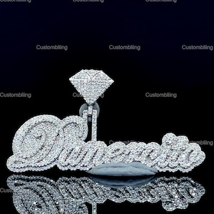 VVS Moissanite Iced out Custom Pendant, Silver Hip Hop VVS Moissanite Ladies Pendant, Custom Letter Name VVS Moissanite Pendant for her