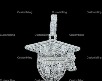 Alien Head Moissanite Pendant, Iced 925 Sterling Silver Graduation Gift