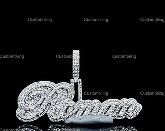 VVS Moissanite Iced Out aangepaste naamhanger, sterlingzilver