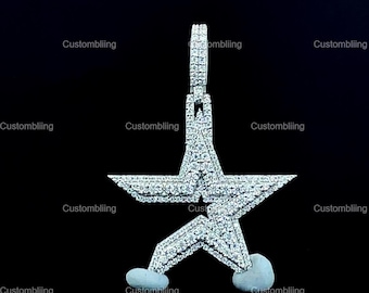 Iced Out Moissanite Star Pendant, 925 Silver Hip Hop Jewelry