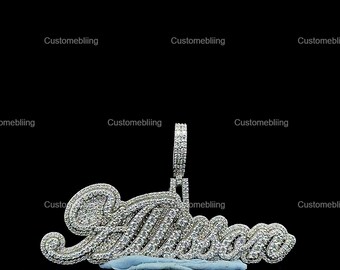 VVS Moissanite Custom Letter Pendant, Sterling Silver Shark Bail