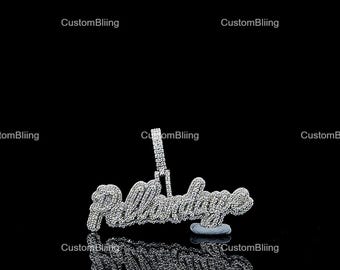 Aangepaste naam Moissaniet-hanger, sterlingzilveren hiphopsieraden