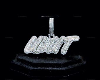 Custom Iced Out 925 Silver Small Pendant: VVS Moissanite, Personalized Name