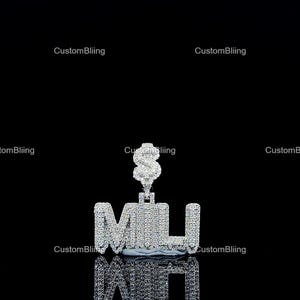 Pingente de letra personalizada de hip hop, colar de moissanita com gelo, corrente com inicial personalizada, joias brilhantes masculinas, pingente de número da sorte