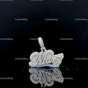 VVS Moissanite Iced out Custom Pendant, Silver Hip Hop VVS Moissanite Ladies Pendant, Custom Letter Name VVS Moissanite Pendant for her