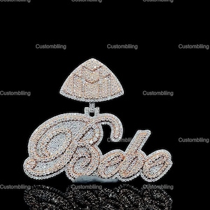 VVS Moissanite Custom Logo Anhänger, Custom Moissanite Name Anhänger, Rosegold überzogener Custom Moissanite Anhänger, Silber Hip Hop Anhänger