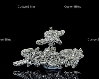 Colgante personalizado de moissanita estilo hip hop, colgante con nombre en plata de ley con incrustaciones de diamantes