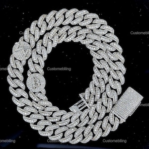 Cadena cubana de Miami de 13 mm, collar de cadena de eslabones cubanos de Miami con diamantes de moissanita, plata esterlina sólida 925 de 22 pulgadas ¡PASA EL PROBADOR DE DIAMANTES!