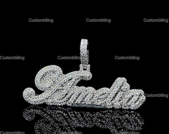 Iced Out Sterling Silver Moissanite Custom Name Pendant, Hip Hop Jewelry