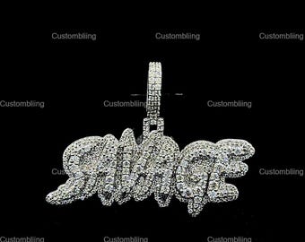 Iced Out Custom Name Pendant, VVS Moissanite, 925 Sterling Silver