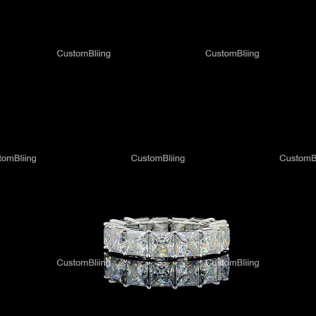 14K Gold Princess Cut Moissanite Eternity Wedding Band - Etsy