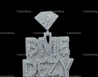 VVS Moissanite Custom Letter Pendant, Sterling Silver Shark Bail