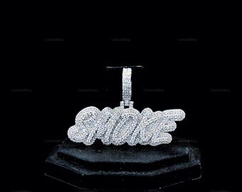 Custom Letter Moissanite Small Pendant, Sterling Silver Hip Hop Jewelry