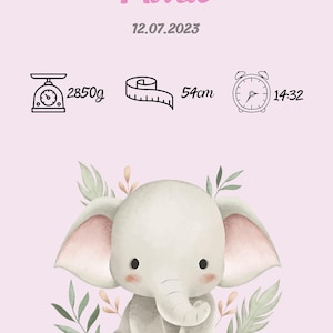 Póster de nacimiento personalizable de elefante