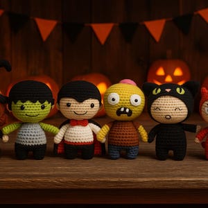 Bundle 6 In 1 Crochet Patterns PDF Download, Halloween Crochet Pattern, Witch, Frankenstein, Zombie, Vampire, Black Cat, Devil Crochet PDF