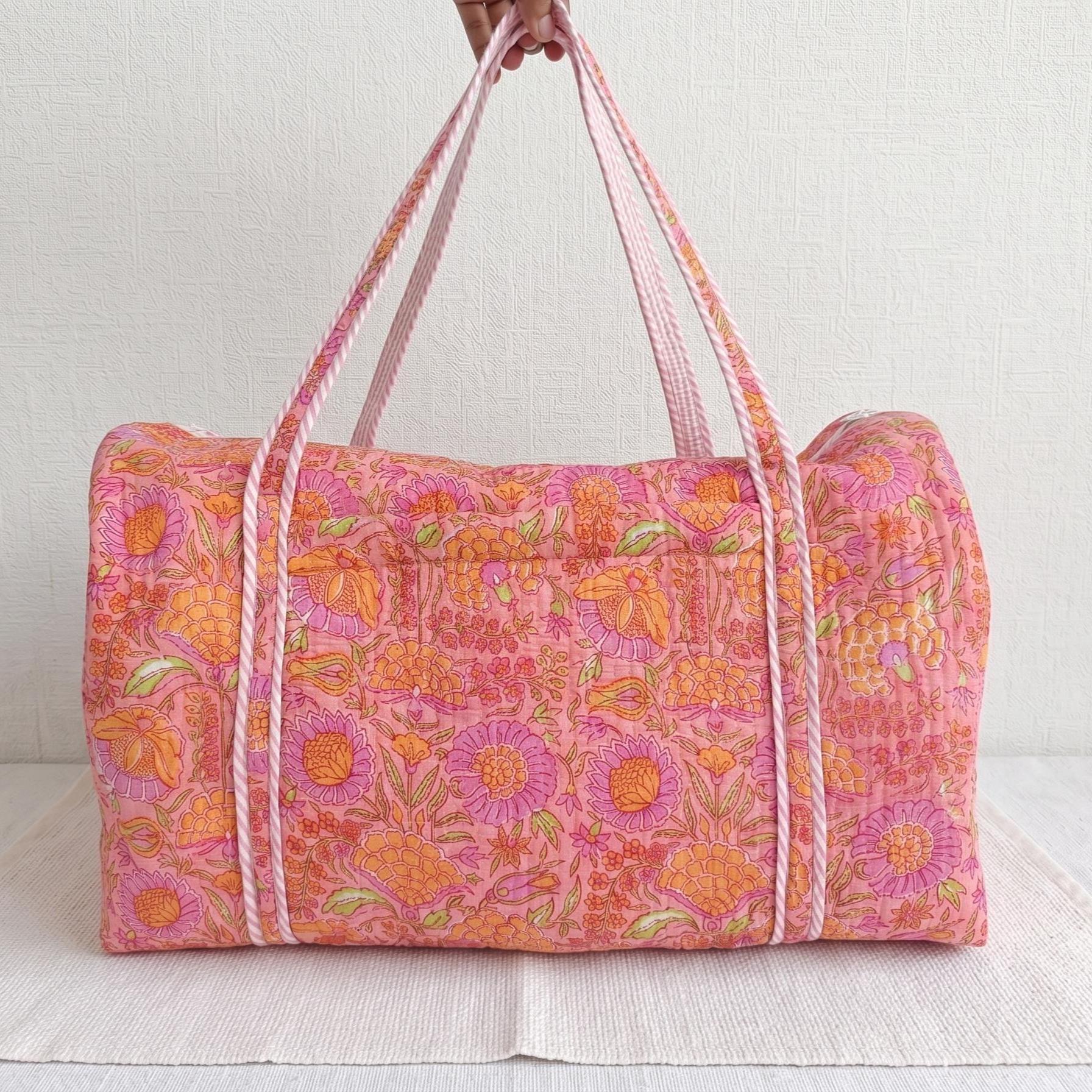 Weekend Getaway Duffle Bag, Quilted Floral Travel Bag, Handmade Cotton Weekender Bag, Hand Luggage Bag, Large Gym Bag For Women, Gift