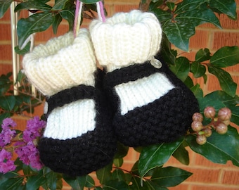 Hand knit baby booties - Mary Jane