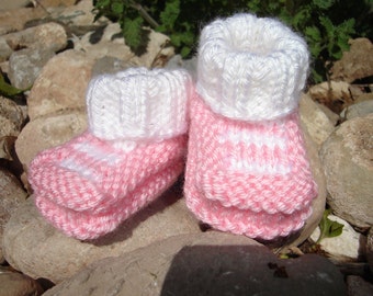 Hand knit baby booties - Top-Striper Booties