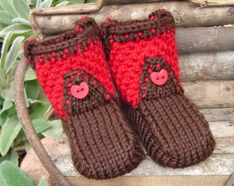 Hand knit baby booties  - Cowboy Boot-ies