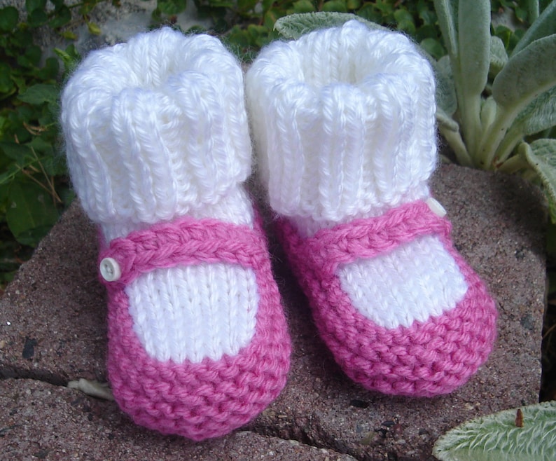 Hand knit baby booties Mary Jane Booties image 2