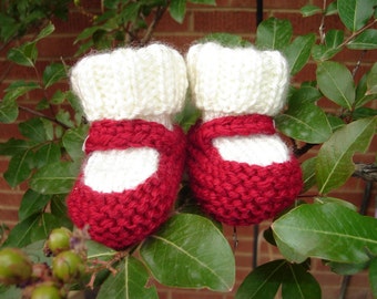 Hand knit baby booties - Mary Jane