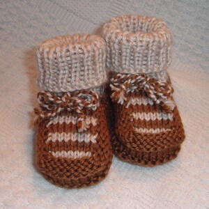 Hand knit baby Booties - Top Stripe Booties with Ankle Tie