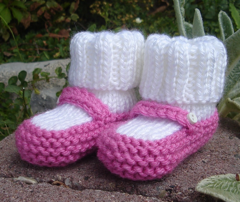 Hand knit baby booties Mary Jane Booties image 1