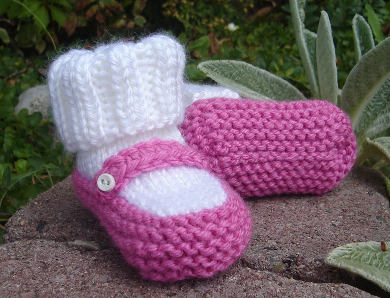 Hand knit baby booties Mary Jane Booties image 3