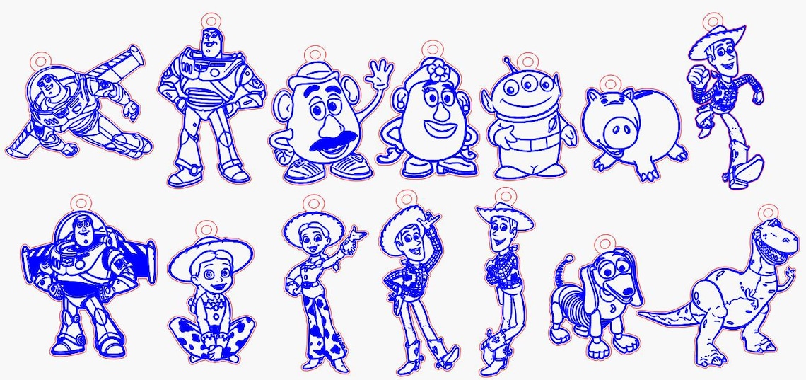 Cartoon Character Bundle Laser Cut File: Keychain SVG, DXF, LBRN2 ...