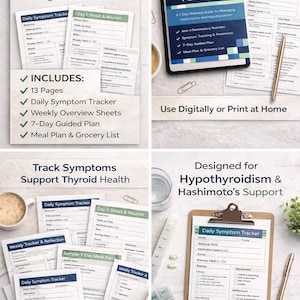 Planificador de Hashimoto imprimible / Registro de síntomas de tiroides en PDF / Diario de bienestar autoinmune / Planificador de salud para hipotiroidismo