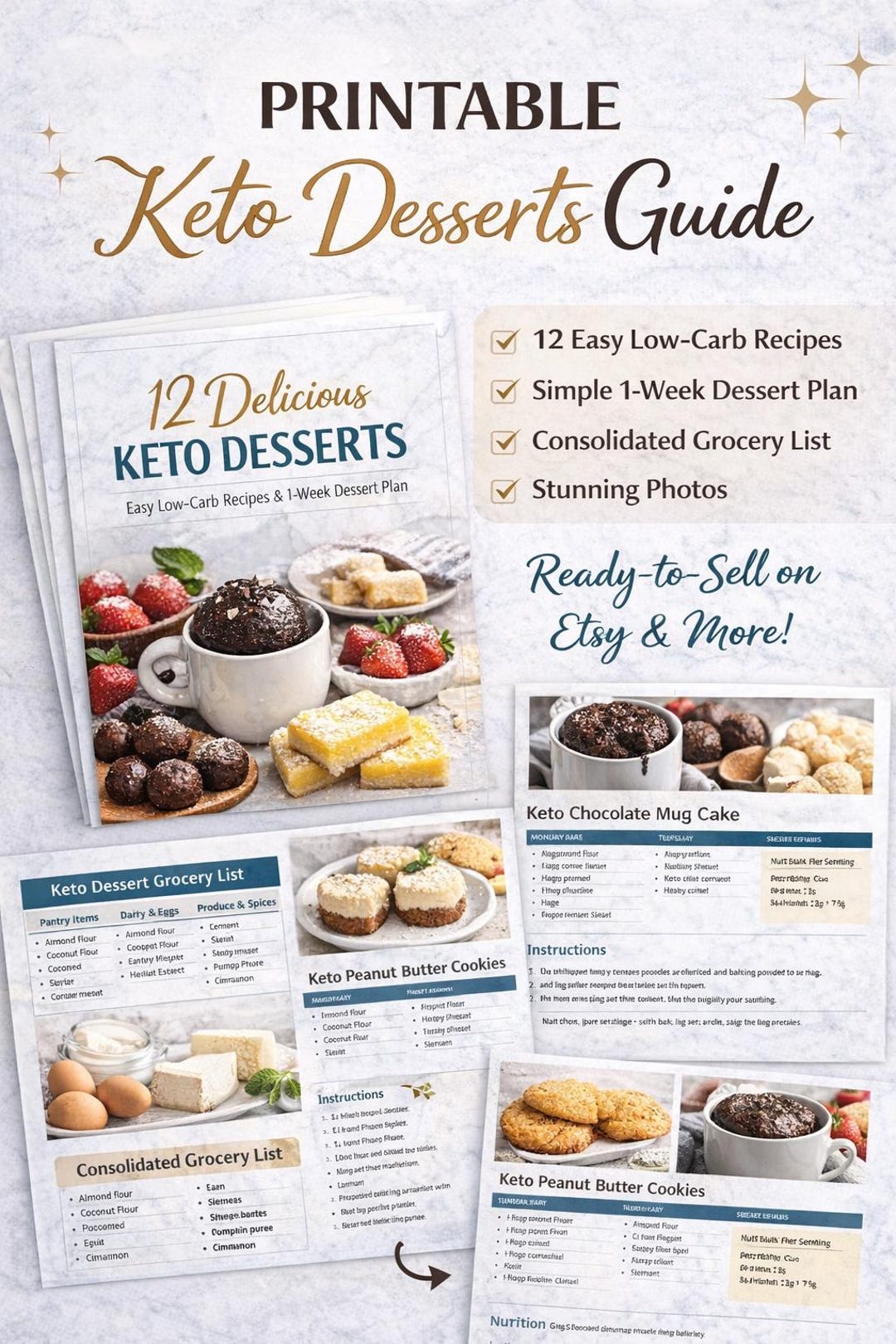 Printable Keto Desserts Cookbook | Instant PDF Download | 12 Easy Low