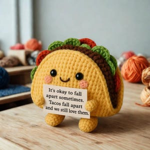 Emotional Support Taco Plush, Crochet Food Plushie, Handmade Taco Amigurumi, Cute Support Gift, Anxiety Relief Toy, Funny Handmade Gift