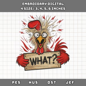 Was? Hahn Stickdatei, lustiges Huhn Stickdatei, lustiges Huhn Stickdatei, lustiger Bauernhof Stickdatei, digitaler Download