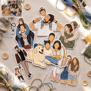 Custom Portrait Embroidered Patch, Personalized Family Photo Patch, Faceless Embroidery Patch from Photo, Custom Iron On Patch Gift