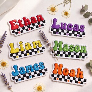 Custom Name Embroidered Patch, Personalized Checkerboard Name Patch, Retro Racing Patch, Sew On Iron On Patch
