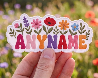 Custom Floral Name Patch, Personalized Embroidered Name Patch, Wildflower Iron On Patch, Sew On Patch, Cute Flower Name Badge