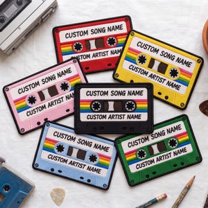 Personalized Cassette Tape Embroidered Patch, Custom Song Name Patch, Custom Artist Iron On Patch, Music Lover Gift, Sew On Patch
