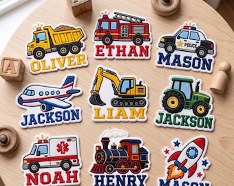 Personalized Vehicle Name Patch, Custom Construction Truck Patch, Fire Truck Police Car Airplane Tractor Rocket Iron On Patch