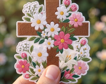 Écusson brodé croix florale, écusson croix chrétienne, écusson religieux thermocollant, écusson à coudre foi, cadeau chrétien floral